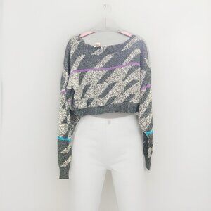 Michael Gerald Vtg 90s Multicolor Cropped Acrylic Geometric Sweater Size Large